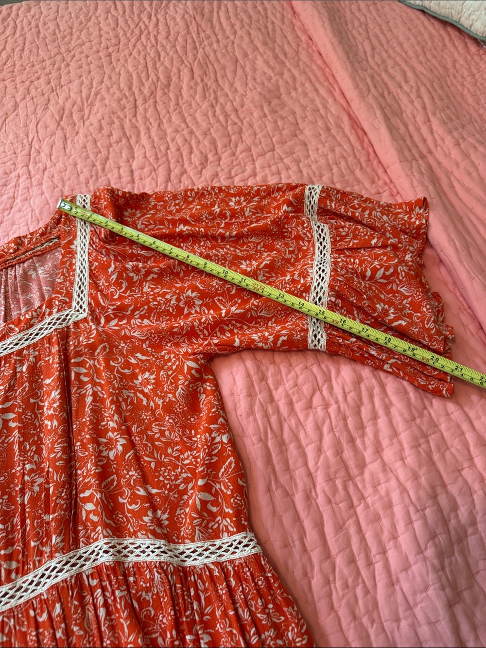 Free People Orange and White Floral Peasant Top item 115 - Picture 4 of 10
